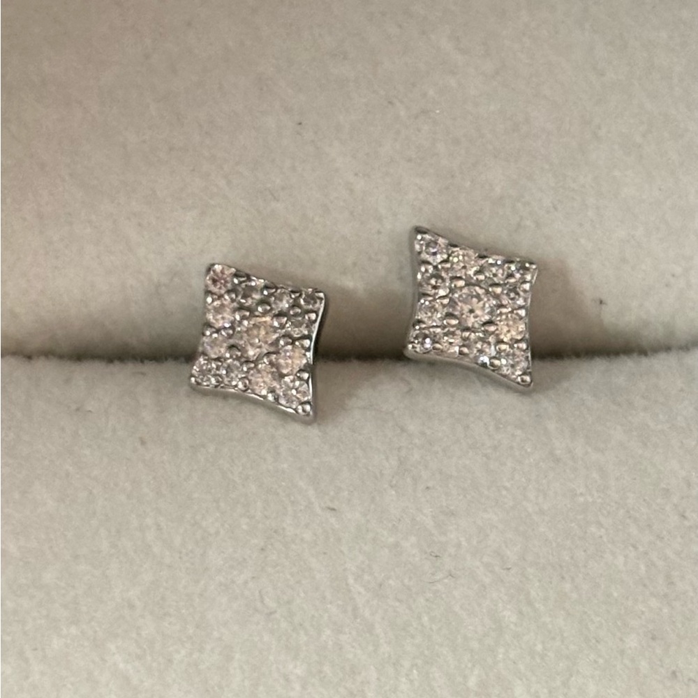 Moissanite Cluster Diamond Shaped Sterling Silver Stud Earrings
